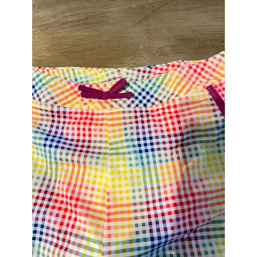 NEW‎ Lands End Girls XL 14-16 Slim Rainbow Gingham Curved Hem Swim Shorts NEW